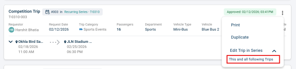 Edit This Trip dropdown